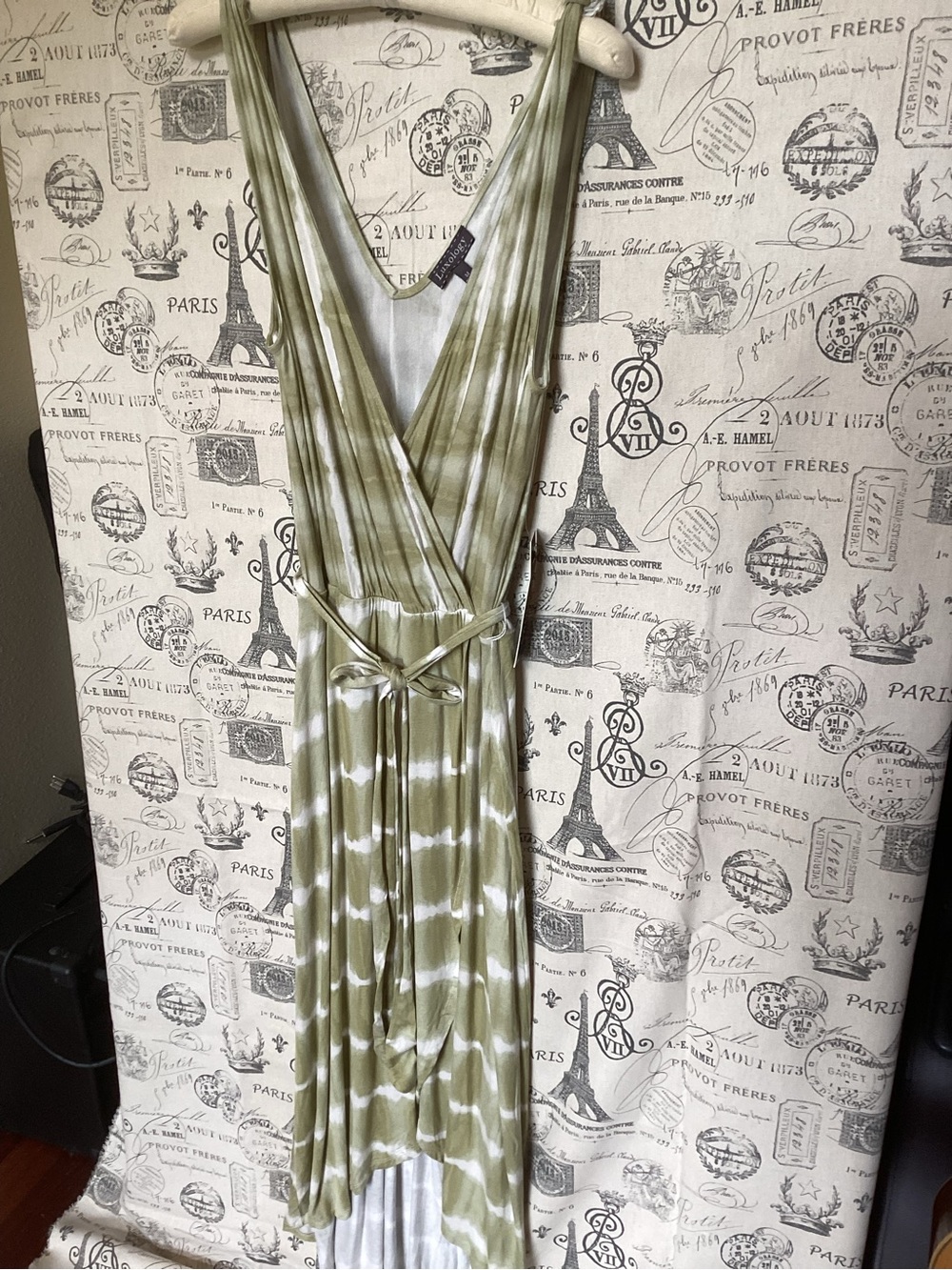 Luxology Olive and White Tie-Dye High-Low Maxi Dress Size M